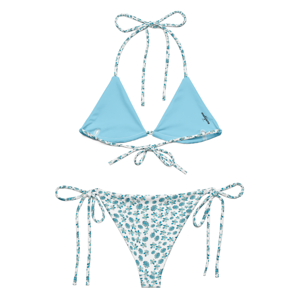 blue flwr string bikini set