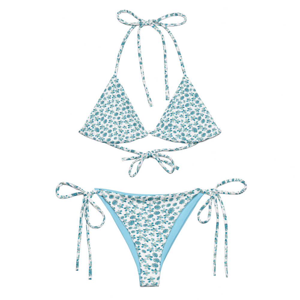 blue flwr string bikini set